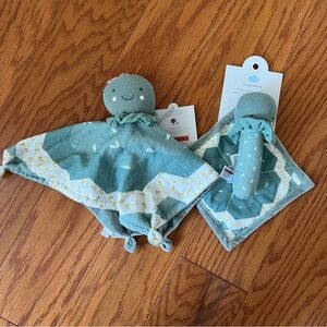 Cloud Island Kids Baby Turtle Security Blanket and Rattle Set Brand New NWT